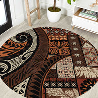 Vintage Samoa Siapo Mamanu Round Carpet Brown Samoan Tapa Motif LT9 Brown - Polynesian Pride