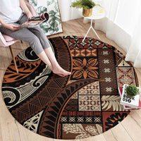 Vintage Samoa Siapo Mamanu Round Carpet Brown Samoan Tapa Motif LT9 - Polynesian Pride