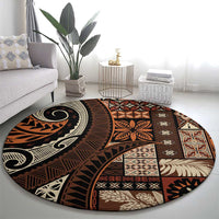 Vintage Samoa Siapo Mamanu Round Carpet Brown Samoan Tapa Motif LT9 - Polynesian Pride