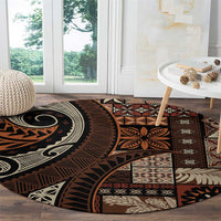 Vintage Samoa Siapo Mamanu Round Carpet Brown Samoan Tapa Motif LT9 - Polynesian Pride
