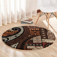 Vintage Samoa Siapo Mamanu Round Carpet Brown Samoan Tapa Motif LT9 - Polynesian Pride