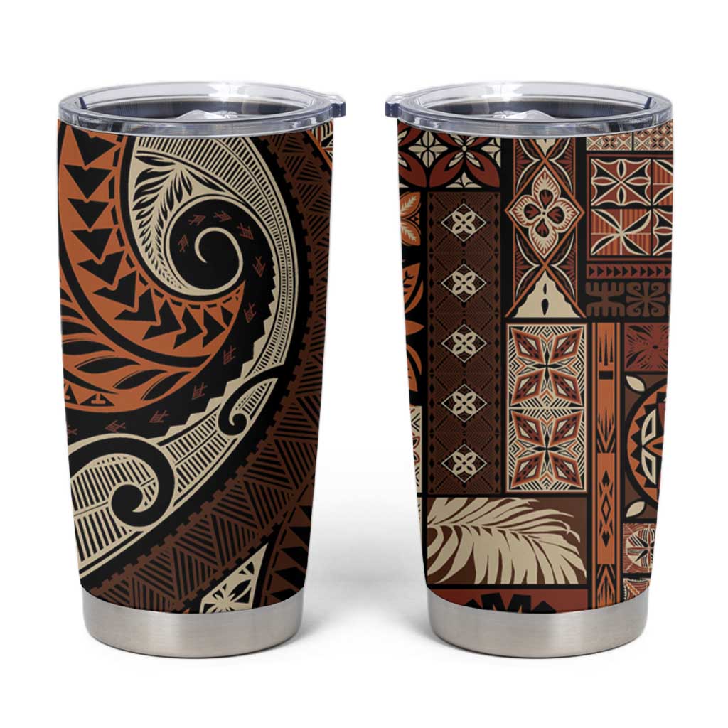 Vintage Samoa Siapo Mamanu Tumbler Cup Brown Samoan Tapa Motif LT9 Brown - Polynesian Pride