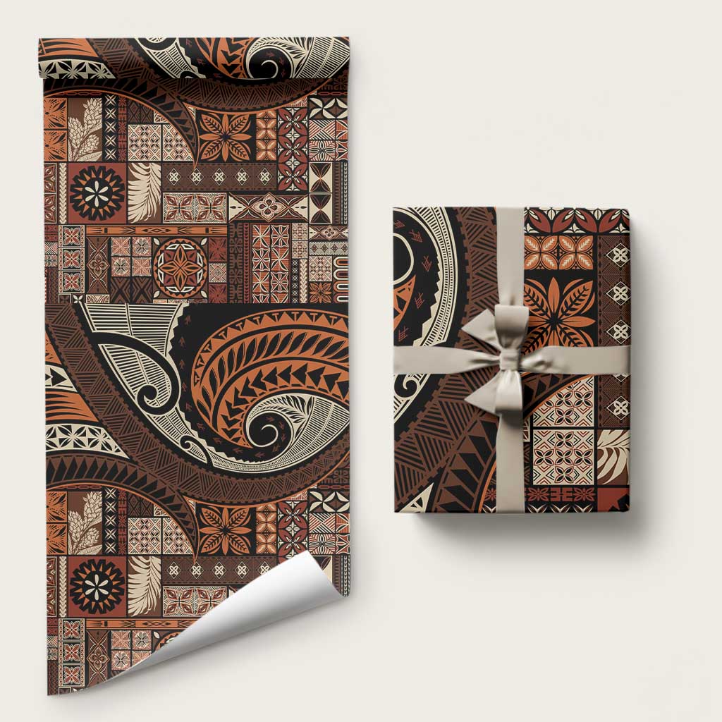 Vintage Samoa Siapo Mamanu Wrapping Paper Brown Samoan Tapa Motif LT9 58" × 23" Brown - Polynesian Pride