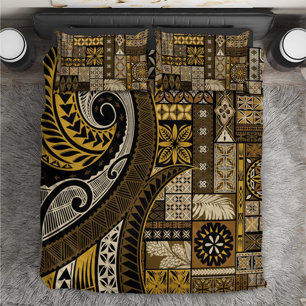 Vintage Samoa Siapo Mamanu Bedding Set Gold Samoan Tapa Motif LT9 Gold - Polynesian Pride