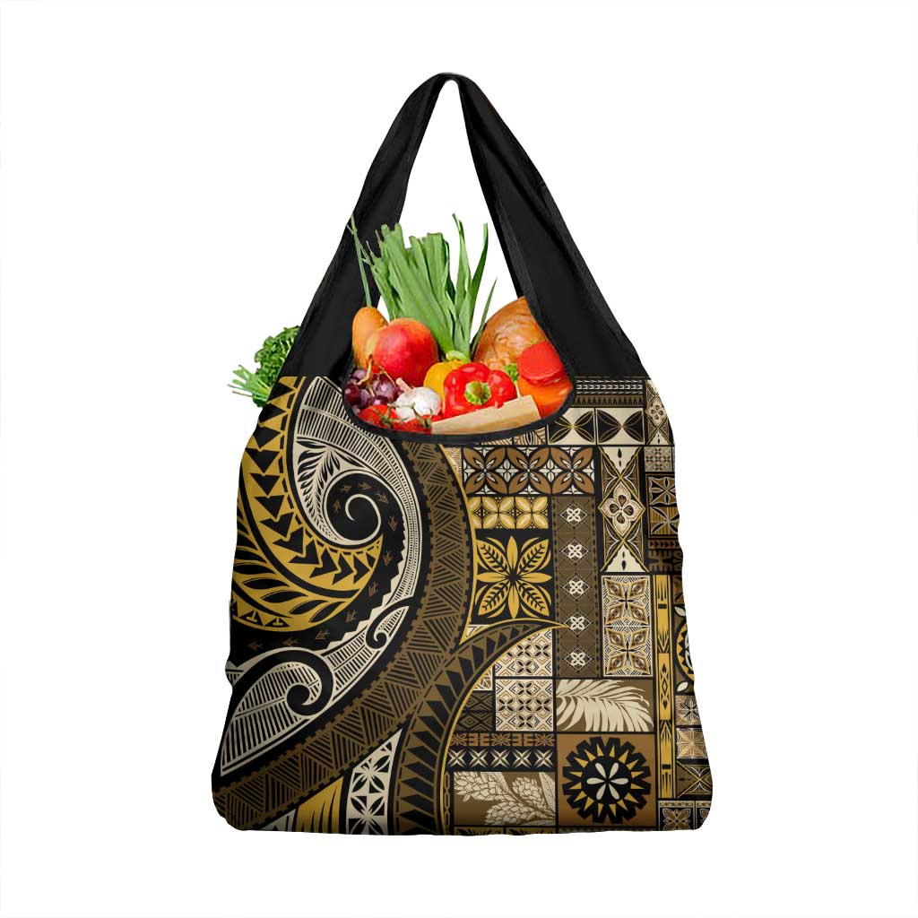 Vintage Samoa Siapo Mamanu Grocery Bag Gold Samoan Tapa Motif LT9 1-pack One Size Gold - Polynesian Pride
