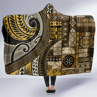 Vintage Samoa Siapo Mamanu Hooded Blanket Gold Samoan Tapa Motif LT9 One Size Gold - Polynesian Pride