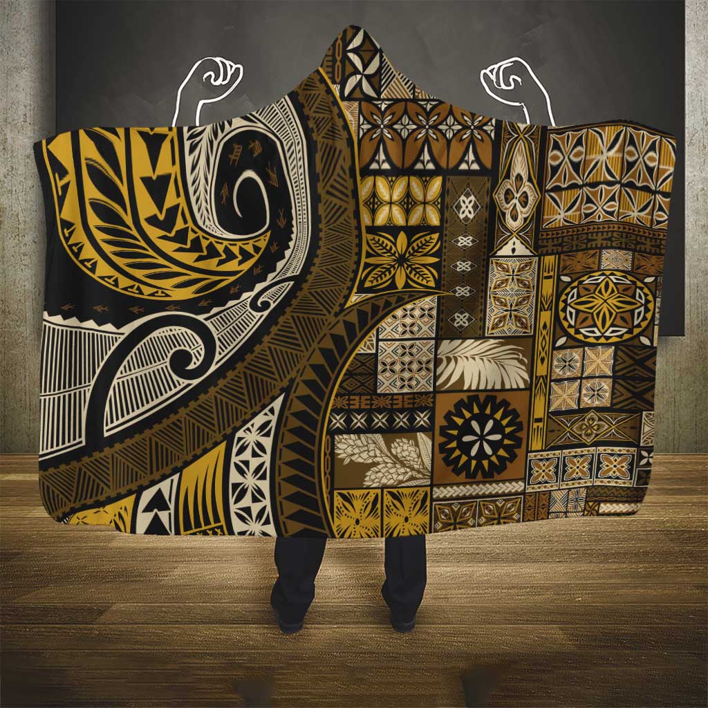 Vintage Samoa Siapo Mamanu Hooded Blanket Gold Samoan Tapa Motif LT9 - Polynesian Pride