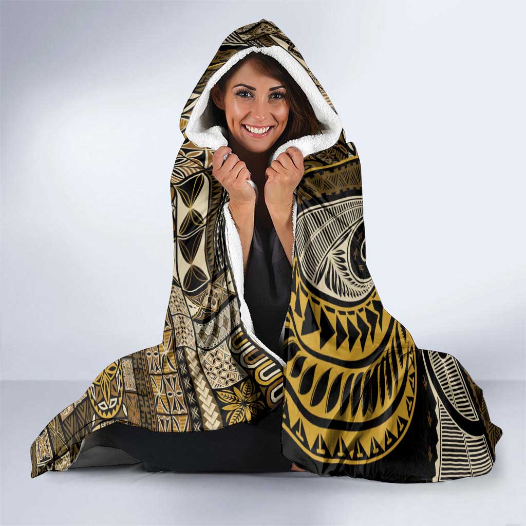 Vintage Samoa Siapo Mamanu Hooded Blanket Gold Samoan Tapa Motif LT9 - Polynesian Pride