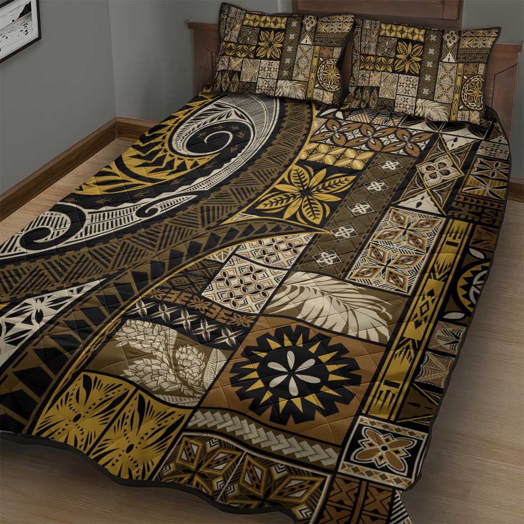 Vintage Samoa Siapo Mamanu Quilt Bed Set Gold Samoan Tapa Motif LT9 - Polynesian Pride