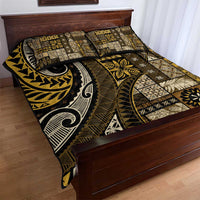 Vintage Samoa Siapo Mamanu Quilt Bed Set Gold Samoan Tapa Motif LT9 - Polynesian Pride