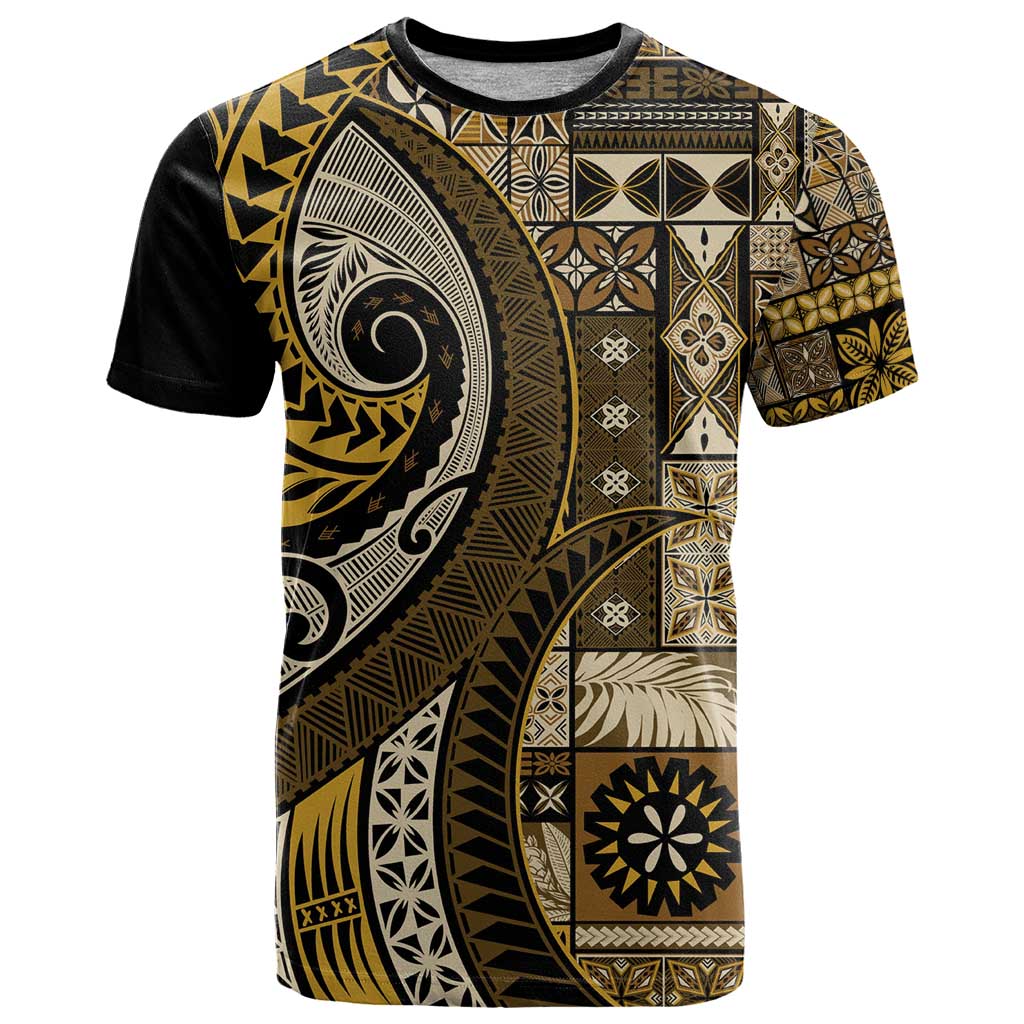 Vintage Samoa Siapo Mamanu T Shirt Gold Samoan Tapa Motif LT9 Gold - Polynesian Pride