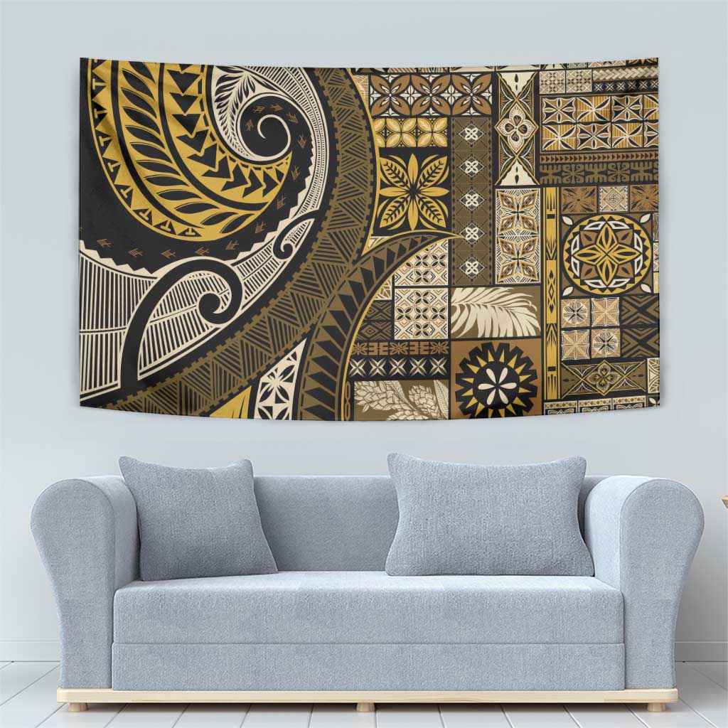 Vintage Samoa Siapo Mamanu Tapestry Gold Samoan Tapa Motif LT9 - Polynesian Pride