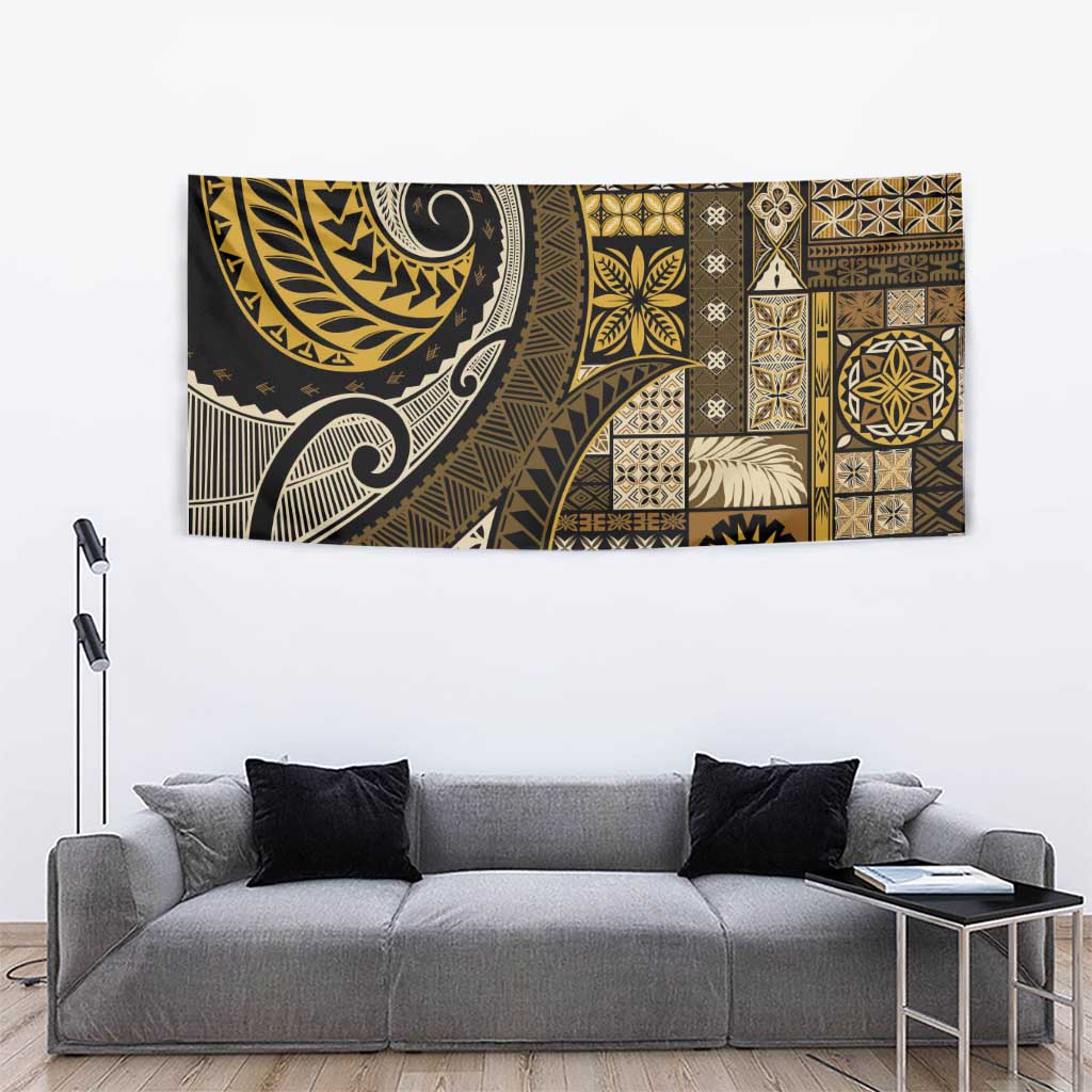 Vintage Samoa Siapo Mamanu Tapestry Gold Samoan Tapa Motif LT9 - Polynesian Pride