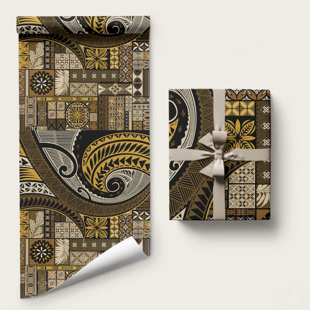 Vintage Samoa Siapo Mamanu Wrapping Paper Gold Samoan Tapa Motif LT9 58" × 23" Gold - Polynesian Pride