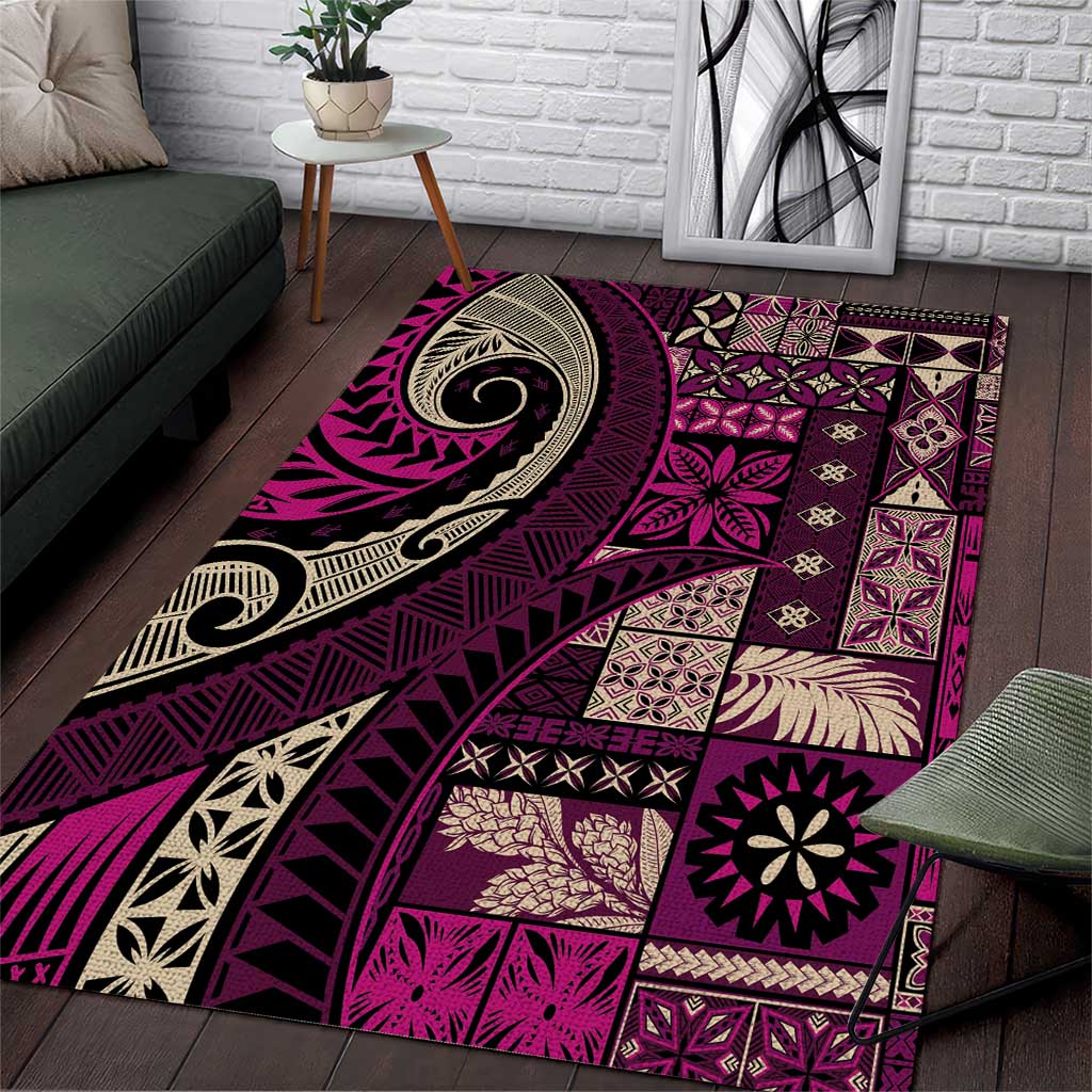 Vintage Samoa Siapo Mamanu Area Rug Pink Samoan Tapa Motif LT9 Pink - Polynesian Pride