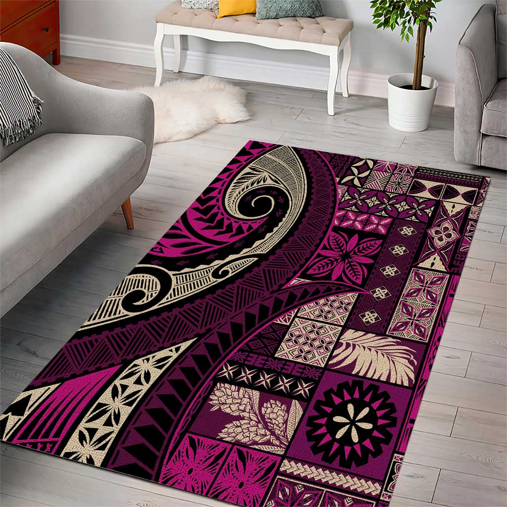 Vintage Samoa Siapo Mamanu Area Rug Pink Samoan Tapa Motif LT9 - Polynesian Pride