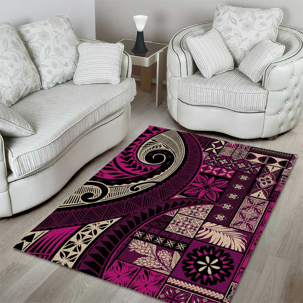 Vintage Samoa Siapo Mamanu Area Rug Pink Samoan Tapa Motif LT9 - Polynesian Pride
