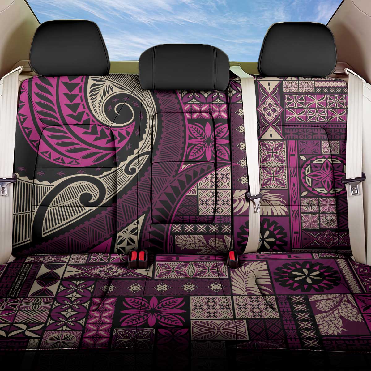 Vintage Samoa Siapo Mamanu Back Car Seat Cover Pink Samoan Tapa Motif LT9 One Size Pink - Polynesian Pride
