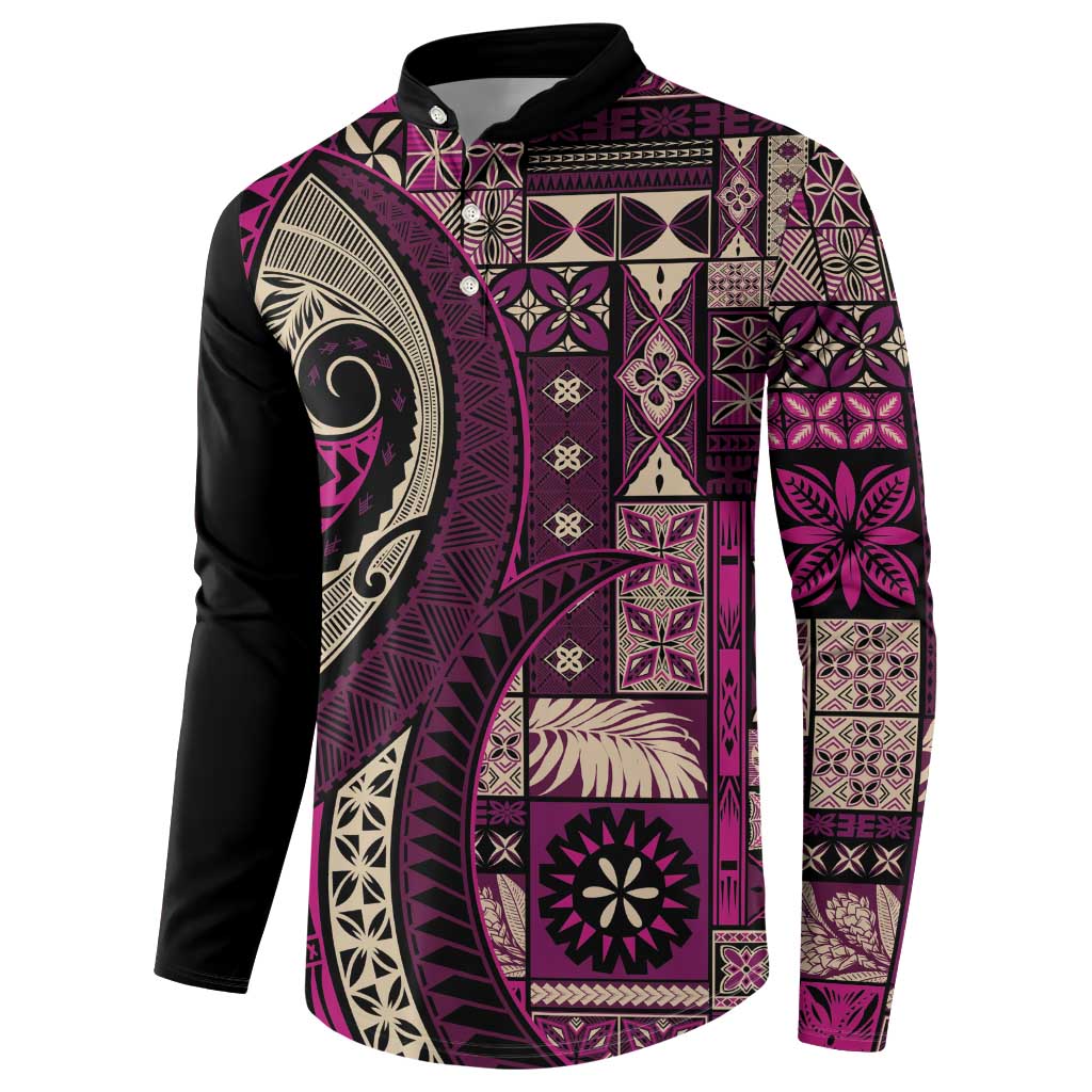 Vintage Samoa Siapo Mamanu Button Sweatshirt Pink Samoan Tapa Motif LT9 - Polynesian Pride