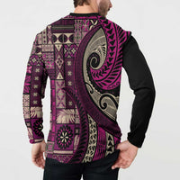 Vintage Samoa Siapo Mamanu Button Sweatshirt Pink Samoan Tapa Motif LT9 - Polynesian Pride