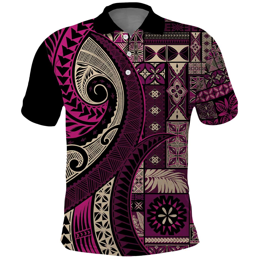 Vintage Samoa Siapo Mamanu Polo Shirt Pink Samoan Tapa Motif LT9 Pink - Polynesian Pride