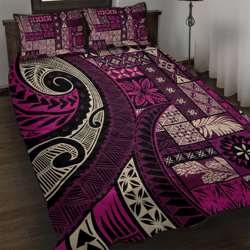 Vintage Samoa Siapo Mamanu Quilt Bed Set Pink Samoan Tapa Motif LT9 Pink - Polynesian Pride