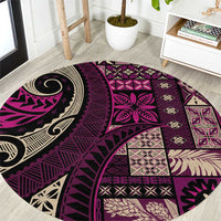 Vintage Samoa Siapo Mamanu Round Carpet Pink Samoan Tapa Motif LT9 Pink - Polynesian Pride