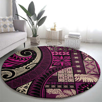 Vintage Samoa Siapo Mamanu Round Carpet Pink Samoan Tapa Motif LT9 - Polynesian Pride