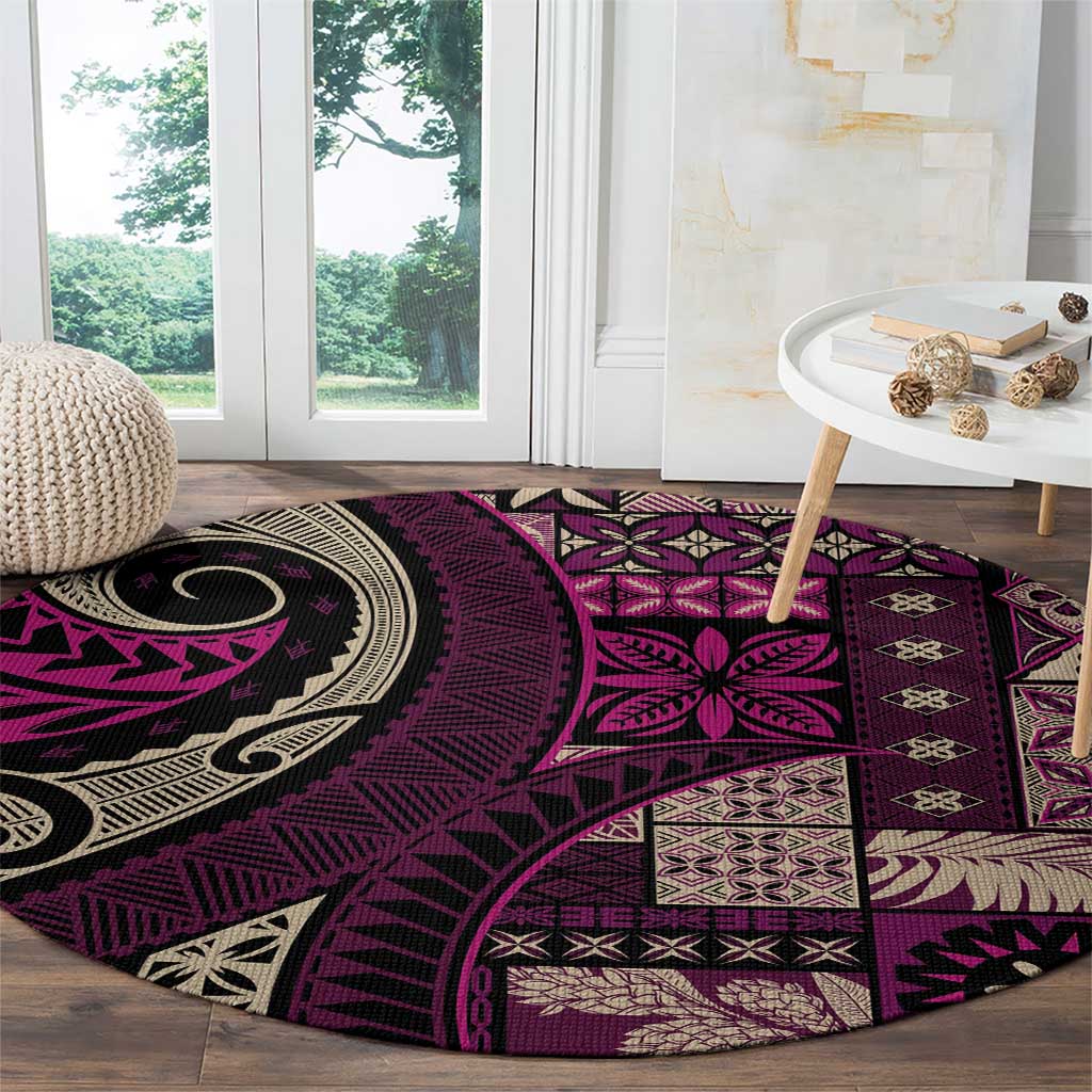 Vintage Samoa Siapo Mamanu Round Carpet Pink Samoan Tapa Motif LT9 - Polynesian Pride