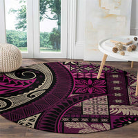 Vintage Samoa Siapo Mamanu Round Carpet Pink Samoan Tapa Motif LT9 - Polynesian Pride