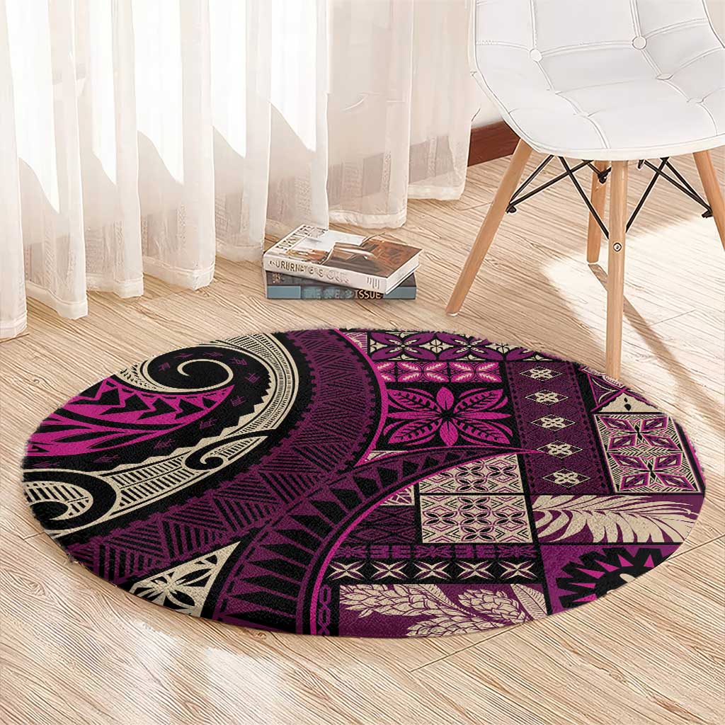 Vintage Samoa Siapo Mamanu Round Carpet Pink Samoan Tapa Motif LT9 - Polynesian Pride