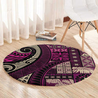 Vintage Samoa Siapo Mamanu Round Carpet Pink Samoan Tapa Motif LT9 - Polynesian Pride