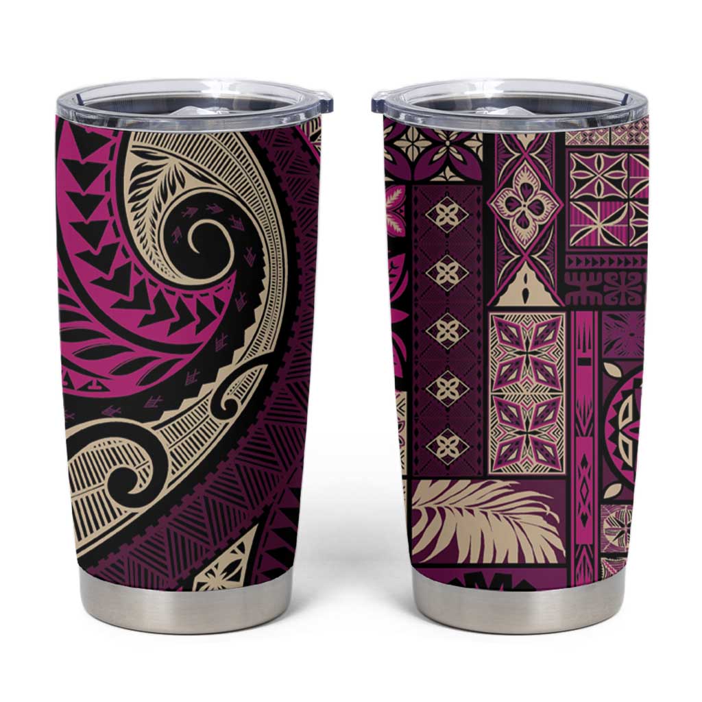 Vintage Samoa Siapo Mamanu Tumbler Cup Pink Samoan Tapa Motif LT9 Pink - Polynesian Pride