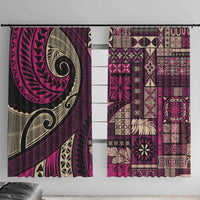 Vintage Samoa Siapo Mamanu Window Curtain Pink Samoan Tapa Motif LT9 With Hooks Pink - Polynesian Pride