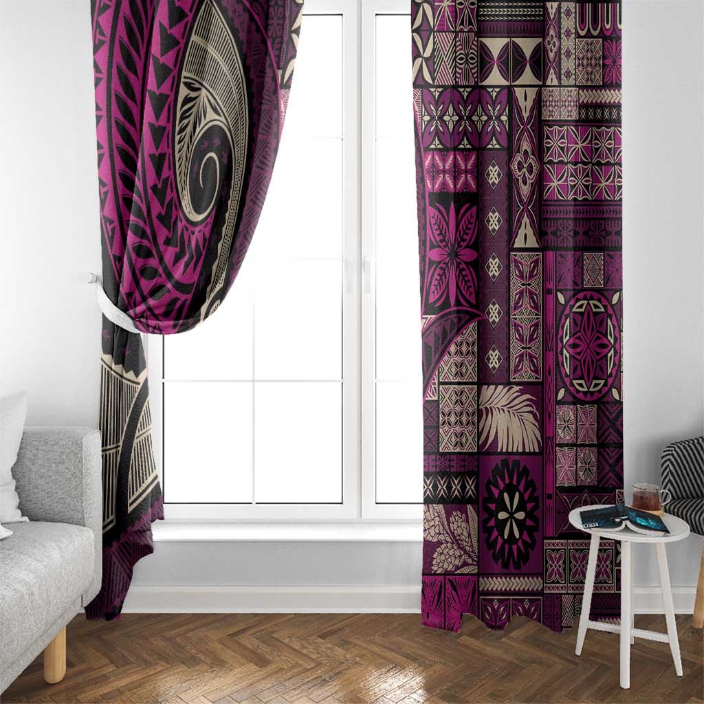 Vintage Samoa Siapo Mamanu Window Curtain Pink Samoan Tapa Motif LT9 - Polynesian Pride