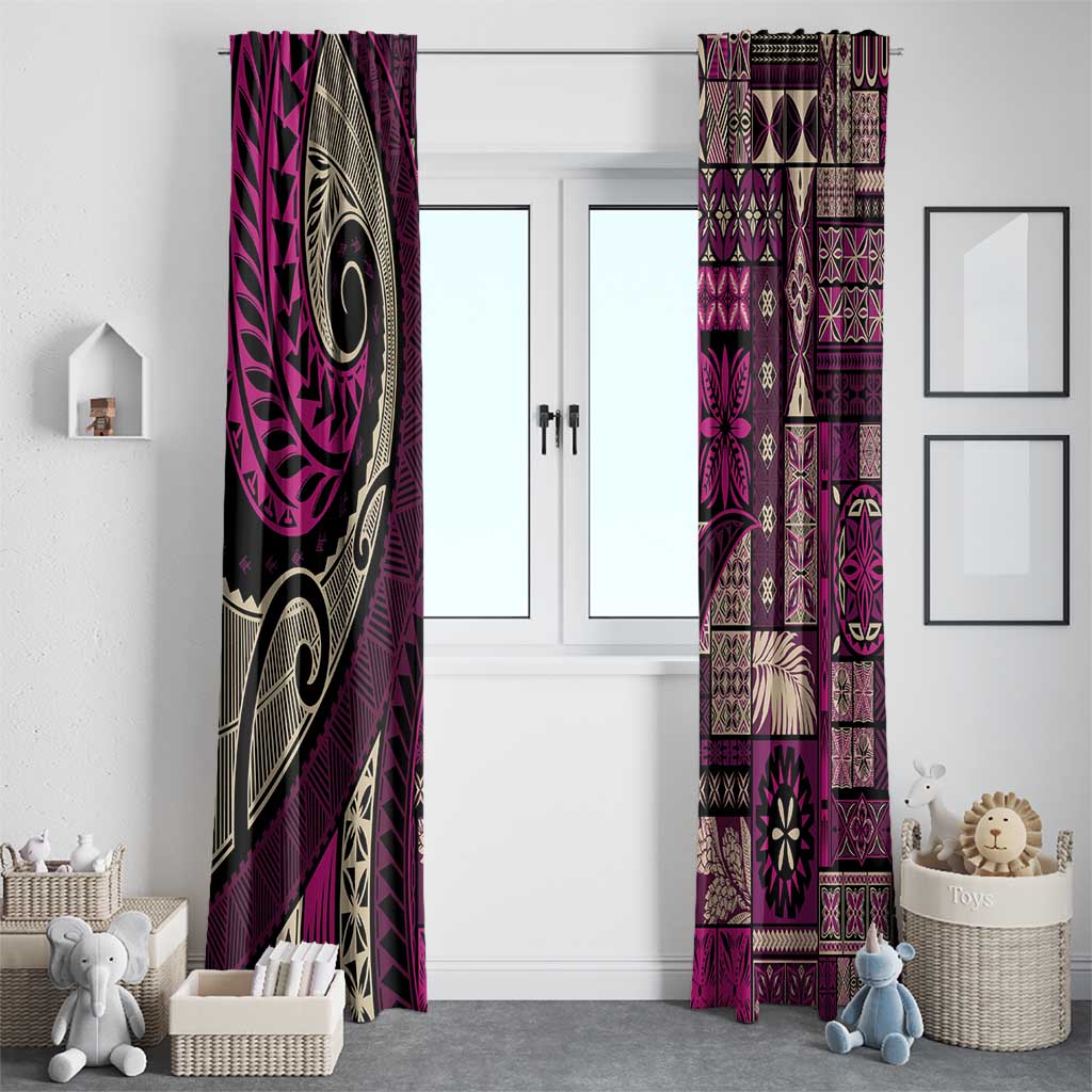 Vintage Samoa Siapo Mamanu Window Curtain Pink Samoan Tapa Motif LT9 - Polynesian Pride