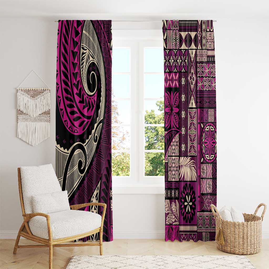 Vintage Samoa Siapo Mamanu Window Curtain Pink Samoan Tapa Motif LT9 - Polynesian Pride
