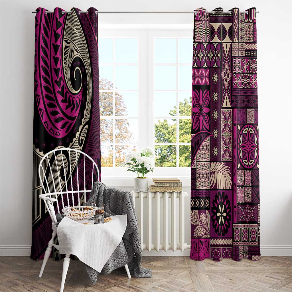 Vintage Samoa Siapo Mamanu Window Curtain Pink Samoan Tapa Motif LT9 - Polynesian Pride