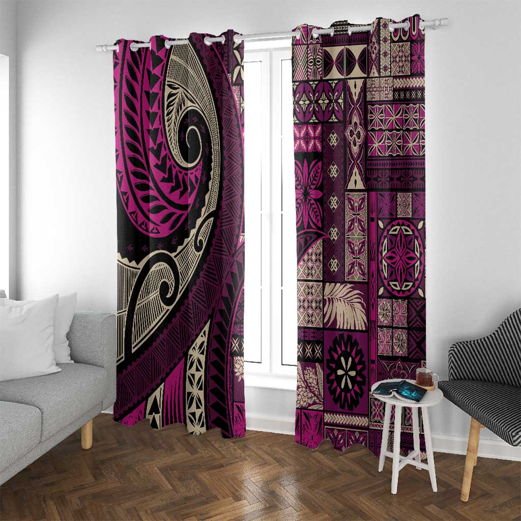 Vintage Samoa Siapo Mamanu Window Curtain Pink Samoan Tapa Motif LT9 With Grommets Pink - Polynesian Pride