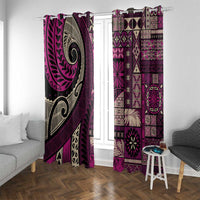Vintage Samoa Siapo Mamanu Window Curtain Pink Samoan Tapa Motif LT9 With Grommets Pink - Polynesian Pride