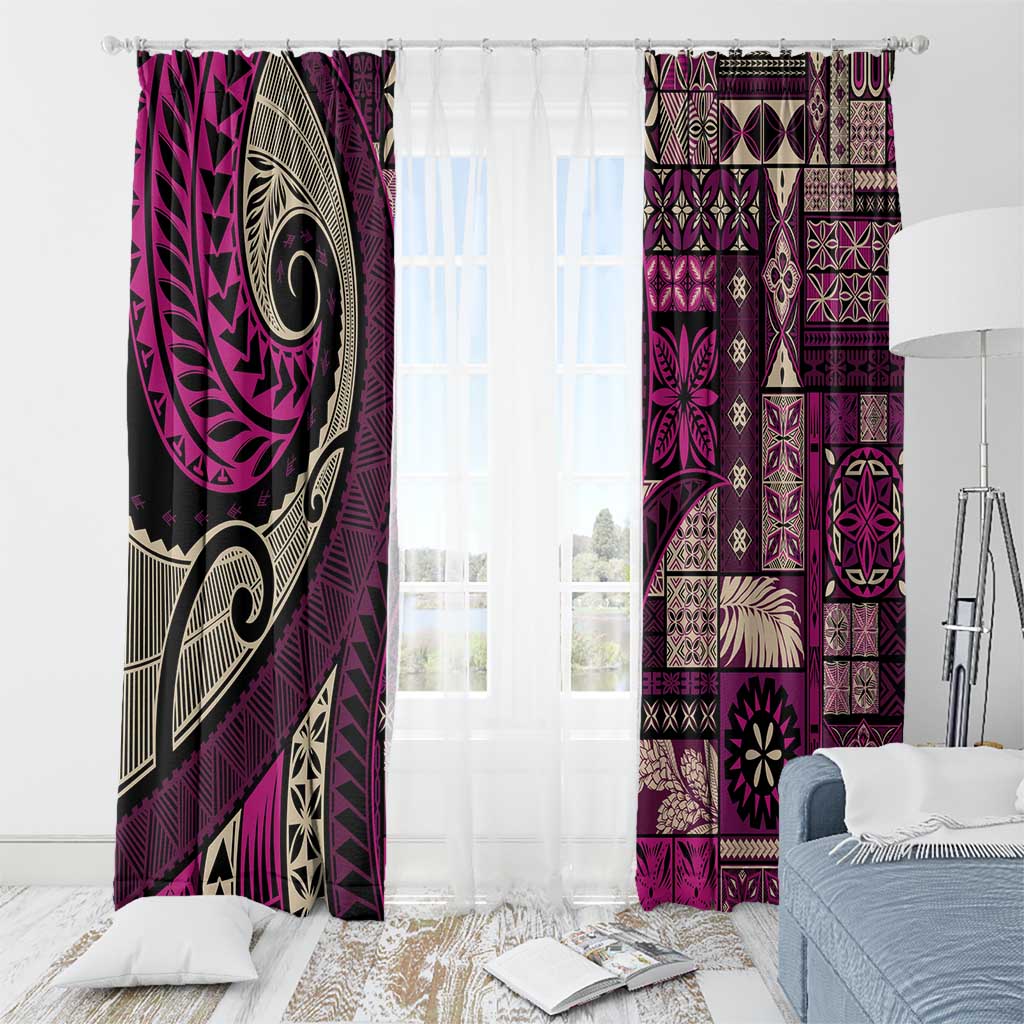 Vintage Samoa Siapo Mamanu Window Curtain Pink Samoan Tapa Motif LT9 - Polynesian Pride