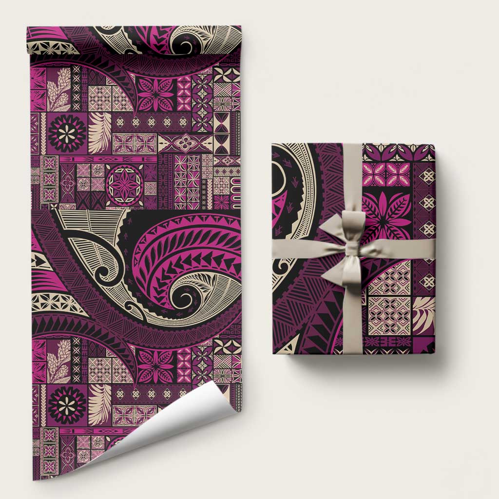 Vintage Samoa Siapo Mamanu Wrapping Paper Pink Samoan Tapa Motif LT9 58" × 23" Pink - Polynesian Pride