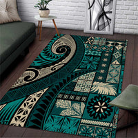 Vintage Samoa Siapo Mamanu Area Rug Teal Samoan Tapa Motif LT9 Teal - Polynesian Pride