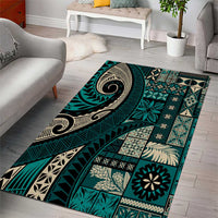 Vintage Samoa Siapo Mamanu Area Rug Teal Samoan Tapa Motif LT9 - Polynesian Pride