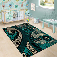 Vintage Samoa Siapo Mamanu Area Rug Teal Samoan Tapa Motif LT9 - Polynesian Pride