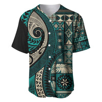 Vintage Samoa Siapo Mamanu Baseball Jersey Teal Samoan Tapa Motif LT9 Teal - Polynesian Pride