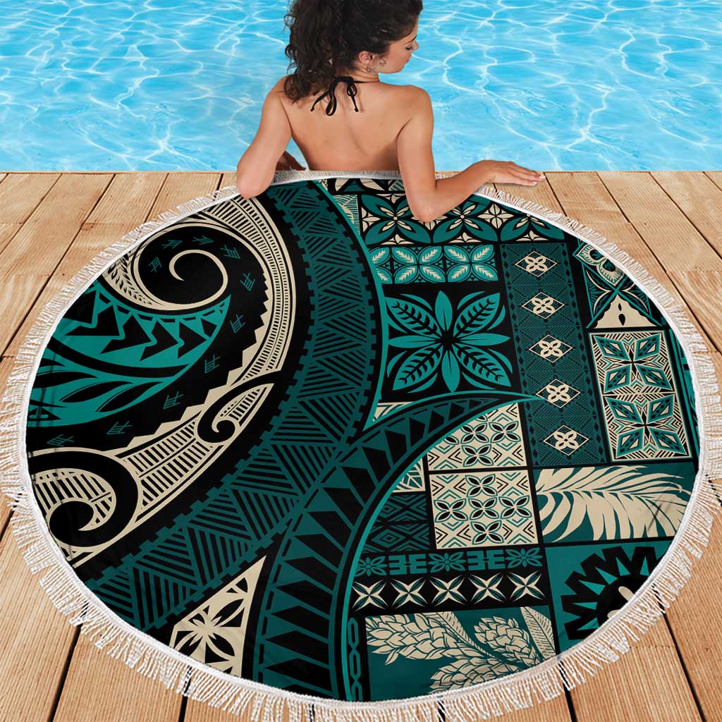 Vintage Samoa Siapo Mamanu Beach Blanket Teal Samoan Tapa Motif LT9 - Polynesian Pride