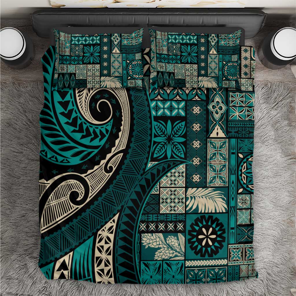 Vintage Samoa Siapo Mamanu Bedding Set Teal Samoan Tapa Motif LT9 Teal - Polynesian Pride