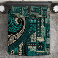 Vintage Samoa Siapo Mamanu Bedding Set Teal Samoan Tapa Motif LT9 Teal - Polynesian Pride