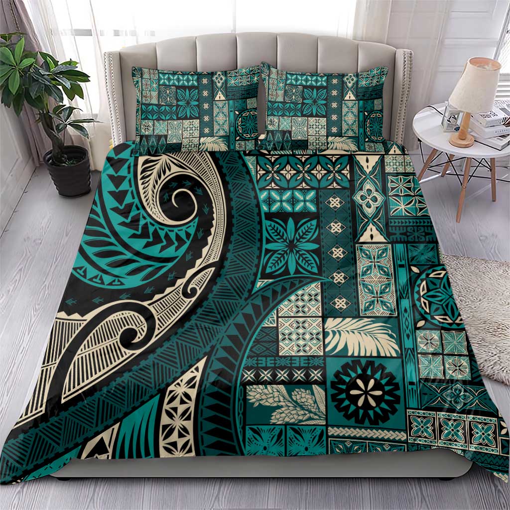 Vintage Samoa Siapo Mamanu Bedding Set Teal Samoan Tapa Motif LT9 - Polynesian Pride